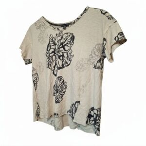 Pilcro Floral Oversized Short Sleeved Pullover T-Shirt Lady XS BOHO Linen Blend